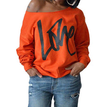 Load image into Gallery viewer, Womens Love Letter Printed Off Shoulder Pullover Sweatshirt Slouchy Tops Shirts