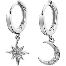 Load image into Gallery viewer, Women's Moon Star Pendant Small Hoop Earrings