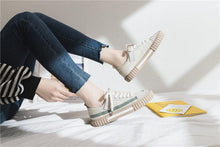 将图片加载到图库查看器,Womens New Spring Fashion Canvas Casual Flats Striped Vulcanize Fashion Style Sneakers Low-Cut Trainers Canvas Flat Sneakers Casual Slip On Canvas Comfortable Design
