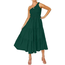 Load image into Gallery viewer, Womens One Shoulder Sleeveless Smocked Ruffle Tiered Beach Long Midi Dress