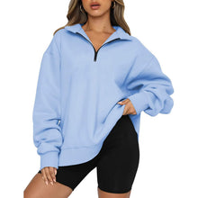 Load image into Gallery viewer, Womens Oversized Half Zip Pullover Long Sleeve Sweatshirt