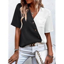 Load image into Gallery viewer, Women's Pocket Button V-Neck Short Sleeve Shirt
