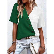 Load image into Gallery viewer, Women's Pocket Button V-Neck Short Sleeve Shirt