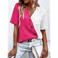 Load image into Gallery viewer, Women's Pocket Button V-Neck Short Sleeve Shirt