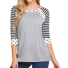 Load image into Gallery viewer, Women's Polka Dots Striped 3/4 Sleeve Top