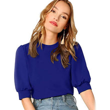 将图片加载到图库查看器,Women's Puff Sleeve Pullover Keyhole Back Blouse
