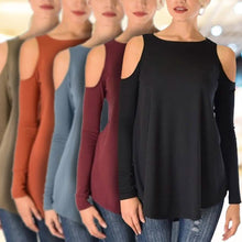 将图片加载到图库查看器,Women's Ribbed Cold-Shoulder Long-Sleeve Top - Assorted Sizes