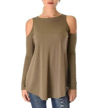 将图片加载到图库查看器,Women's Ribbed Cold-Shoulder Long-Sleeve Top - Assorted Sizes