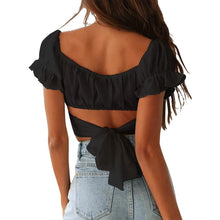 Load image into Gallery viewer, Women's Ruffle Short Sleeve Tie Shirt