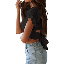 Load image into Gallery viewer, Women's Ruffle Short Sleeve Tie Shirt