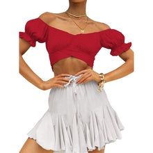 Load image into Gallery viewer, Women's Ruffle Short Sleeve Tie Shirt