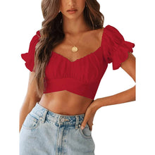 Load image into Gallery viewer, Women's Ruffle Short Sleeve Tie Shirt