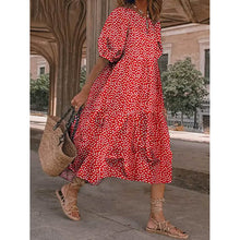 Load image into Gallery viewer, Women's Ruffled Patchwork Print Midi Dress