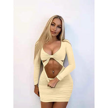 Load image into Gallery viewer, Women's Sexy Bodycon Deep V Neck Long Sleeve Cut Out Club Mini Dress