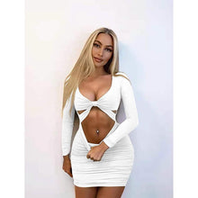 Load image into Gallery viewer, Women's Sexy Bodycon Deep V Neck Long Sleeve Cut Out Club Mini Dress