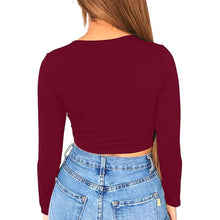Load image into Gallery viewer, Women's Sexy Bodycon Scoop Neck Long Sleeve Slim Crop Top