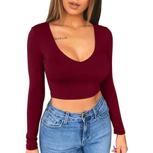 Load image into Gallery viewer, Women's Sexy Bodycon Scoop Neck Long Sleeve Slim Crop Top