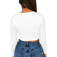 Load image into Gallery viewer, Women's Sexy Bodycon Scoop Neck Long Sleeve Slim Crop Top