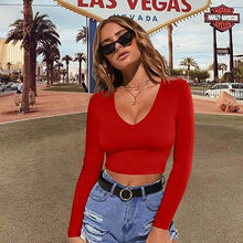 Load image into Gallery viewer, Women's Sexy Bodycon Scoop Neck Long Sleeve Slim Crop Top