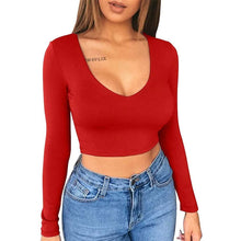 Load image into Gallery viewer, Women's Sexy Bodycon Scoop Neck Long Sleeve Slim Crop Top