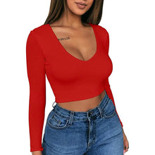 Load image into Gallery viewer, Women's Sexy Bodycon Scoop Neck Long Sleeve Slim Crop Top