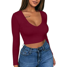 Load image into Gallery viewer, Women's Sexy Bodycon Scoop Neck Long Sleeve Slim Crop Top