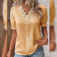 Load image into Gallery viewer, Women's Shirt Blouse Plain Lace Short Sleeve Casual Basic V Neck