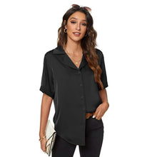 Load image into Gallery viewer, Women's Short Sleeve Casual Satin Button Down Shirt