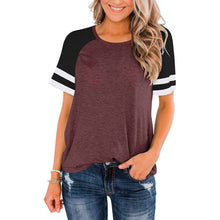 Load image into Gallery viewer, Womens Short Sleeve Shirts Crew Neck Color Block
