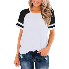 Load image into Gallery viewer, Womens Short Sleeve Shirts Crew Neck Color Block
