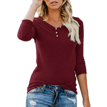 Load image into Gallery viewer, Women's Short/Long Sleeve Henley Button up T Shirt Casual Basic Tops Blouse