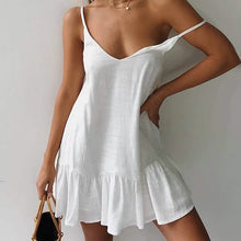 将图片加载到图库查看器,Women's Sleeveless Solid Color V-Neck Mini Dress