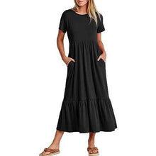 Load image into Gallery viewer, Women's Summer Casual Short Sleeve Crewneck Swing Dress