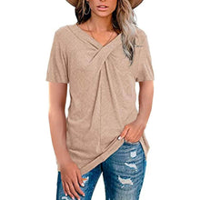 Load image into Gallery viewer, Women's Summer Shirts V Neck Short Sleeve Tops Cross Knot