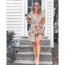 Load image into Gallery viewer, Women's Summer Wrap V Neck Bohemian Floral Print Mini Dress