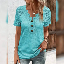 Load image into Gallery viewer, Women's T-Shirt Plain Lace Button Short Sleeve