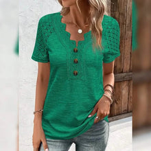 Load image into Gallery viewer, Women's T-Shirt Plain Lace Button Short Sleeve