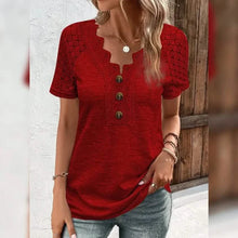 Load image into Gallery viewer, Women's T-Shirt Plain Lace Button Short Sleeve
