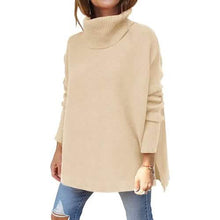 将图片加载到图库查看器,Women's Turtleneck Oversized Sweaters Long Batwing Sleeve Spilt Hem Tunic