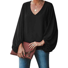 Load image into Gallery viewer, Womens V Neck Chiffon Blouses Casual Balloon Sleeve Floral Print Shirts Tops