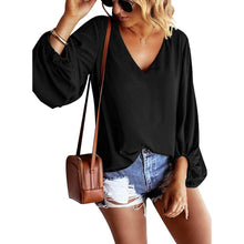 Load image into Gallery viewer, Womens V Neck Chiffon Blouses Casual Balloon Sleeve Floral Print Shirts Tops