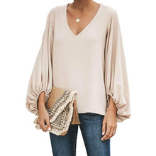 Load image into Gallery viewer, Womens V Neck Chiffon Blouses Casual Balloon Sleeve Floral Print Shirts Tops