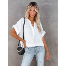 Load image into Gallery viewer, Women's V-Neck Loose Shirt Short Sleeve Top