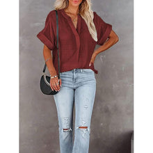 Load image into Gallery viewer, Women's V-Neck Loose Shirt Short Sleeve Top