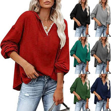 Load image into Gallery viewer, Women's V-neck Pullover Hoodie Sweater