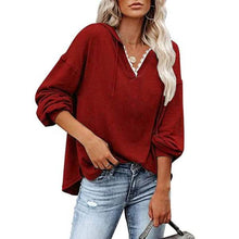 Load image into Gallery viewer, Women's V-neck Pullover Hoodie Sweater