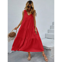 Load image into Gallery viewer, Women's V-neck Ruffle Hem Solid Dress