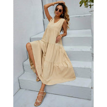 Load image into Gallery viewer, Women's V-neck Ruffle Hem Solid Dress