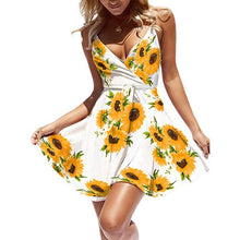Load image into Gallery viewer, Women's V-Neck Spaghetti Strap Mini Swing Skater Dress