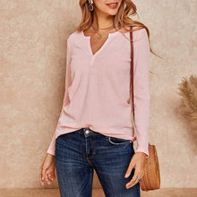 Load image into Gallery viewer, Women's V Neck Waffle Knit Henley Tops